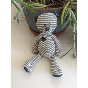 Demdaco Love You Baby Bear Tan Brown White Blue Stripe Polka Dot Plush Rattle